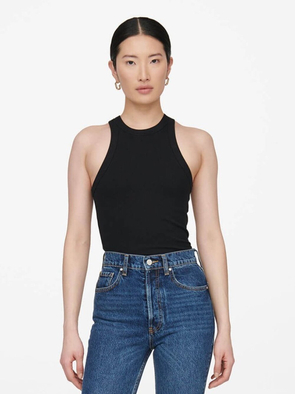 ANINE BING Eva Ribbed Tank Top | Black | Size S